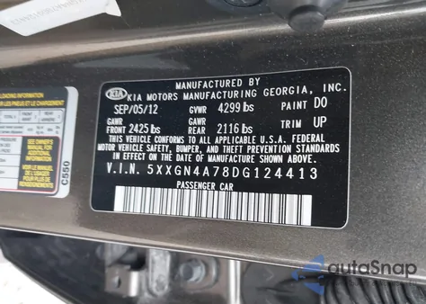 2013 Kia Optima Ex z USA, uszkodzony, nr VIN 5XXGN4A78DG124413